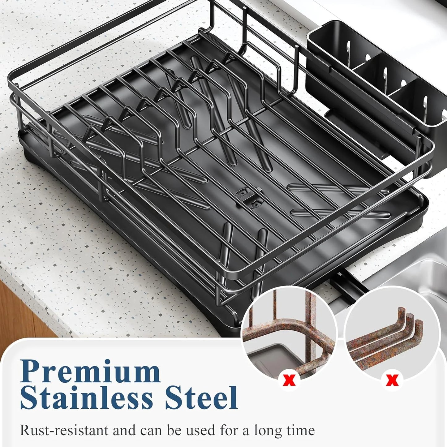 Royallure Large Dish Drying Rack with Drainboard and Utensil Holder – Rustproof Kitchen Dish Drainer 5