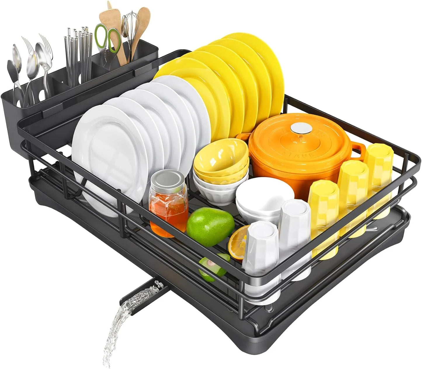 Royallure Large Dish Drying Rack with Drainboard and Utensil Holder – Rustproof Kitchen Dish Drainer 6