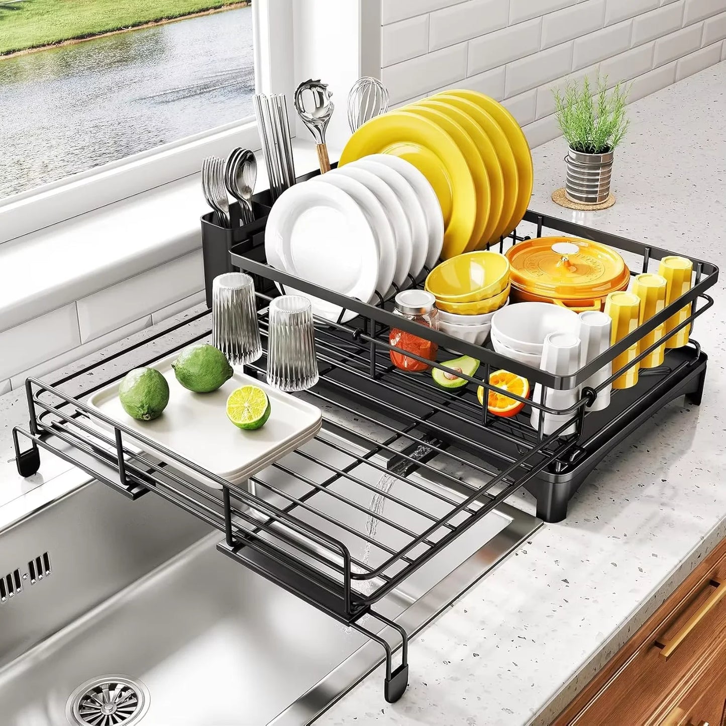 Royallure Large Dish Drying Rack with Drainboard and Utensil Holder – Rustproof Kitchen Dish Drainer 7
