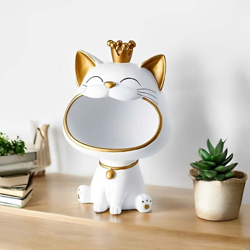 Royallure Lucky Cat Storage Jar – Whimsical Resin Figurine for Organizing Keys, Jewelry, and Coins, 7.3” x 10.6” x 6.5” 1
