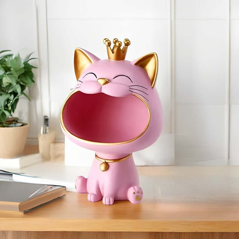 Royallure Lucky Cat Storage Jar – Whimsical Resin Figurine for Organizing Keys, Jewelry, and Coins, 7.3” x 10.6” x 6.5” 2