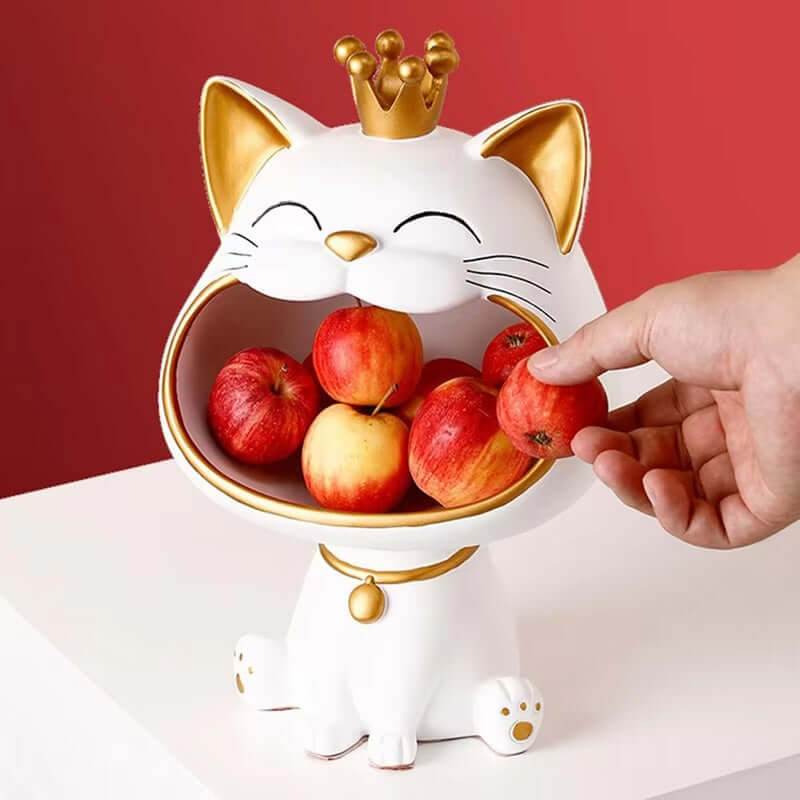Royallure Lucky Cat Storage Jar – Whimsical Resin Figurine for Organizing Keys, Jewelry, and Coins, 7.3” x 10.6” x 6.5” 3
