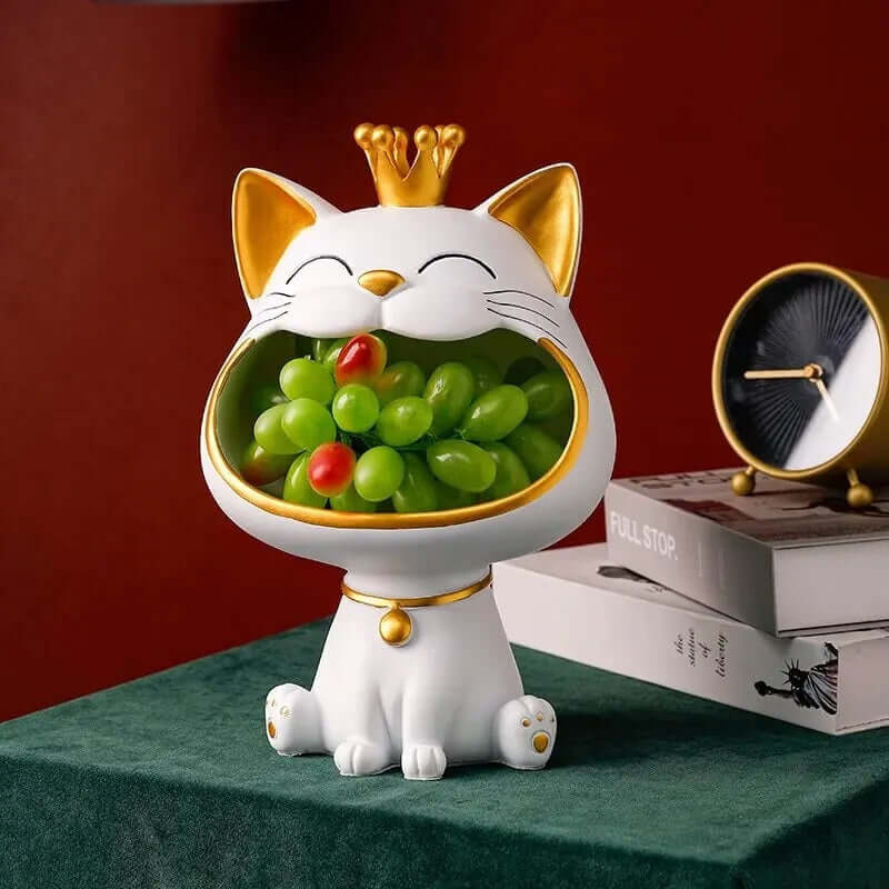 Royallure Lucky Cat Storage Jar – Whimsical Resin Figurine for Organizing Keys, Jewelry, and Coins, 7.3” x 10.6” x 6.5” 7