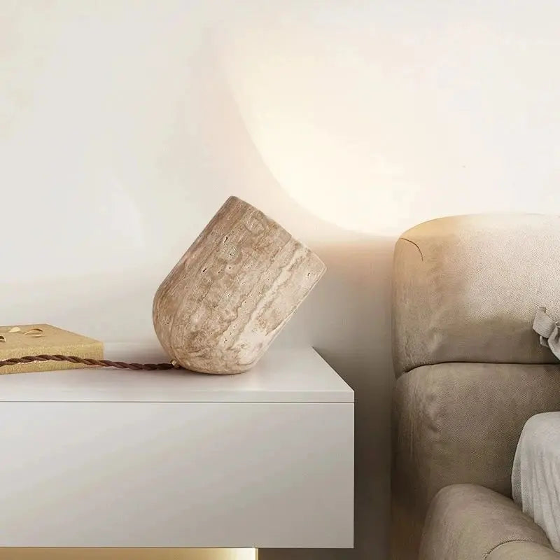 Royallure Modern Floor Lamp – Natural Yellow Travertine Standing Lamp for Living Room and Bedroom Lighting 1