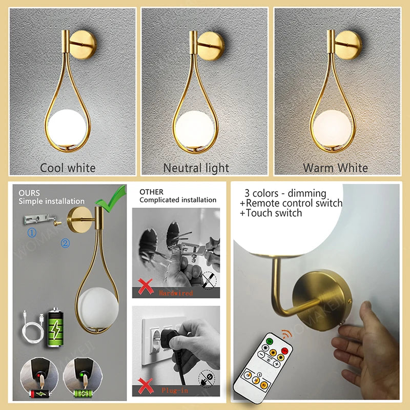 Royallure Modern LED Wall Sconce Light with USB Charging & Remote Control – Adjustable Dimming for Bedroom & Home Decor 5