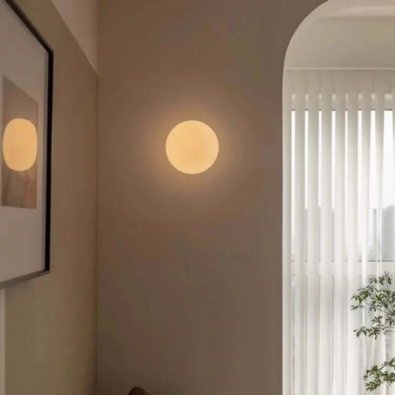 Royallure Modern White Milk Glass Circular Wall Light – Elegant Wall Sconce for Ambient Lighting in Contemporary Spaces 1