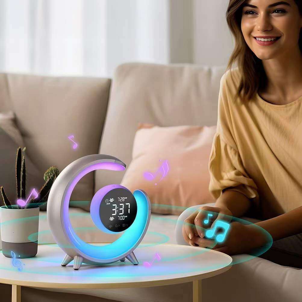 Royallure multifunctional night light with RGB display and dual alarm clock, enhancing relaxation and decor.