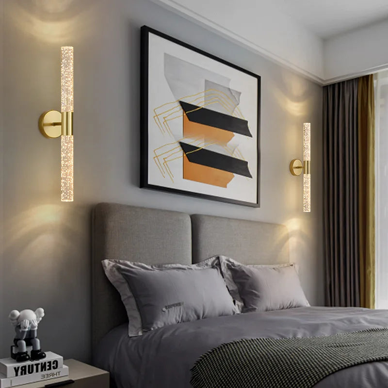 Royallure Nordic Crystal Rod LED Wall Sconce – Elegant Wall Lamp for Bedroom and Living Room Lighting 1