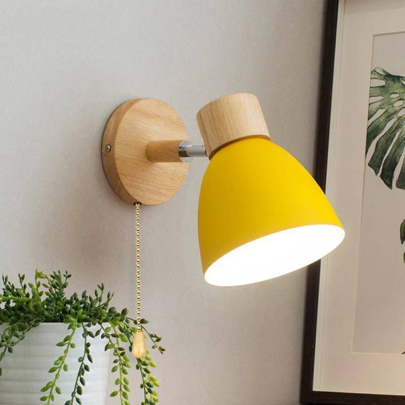 Royallure Nordic Wood Wall Light with Pull Switch – Modern Minimalist Wall Sconces for Bedroom and Living Room 1