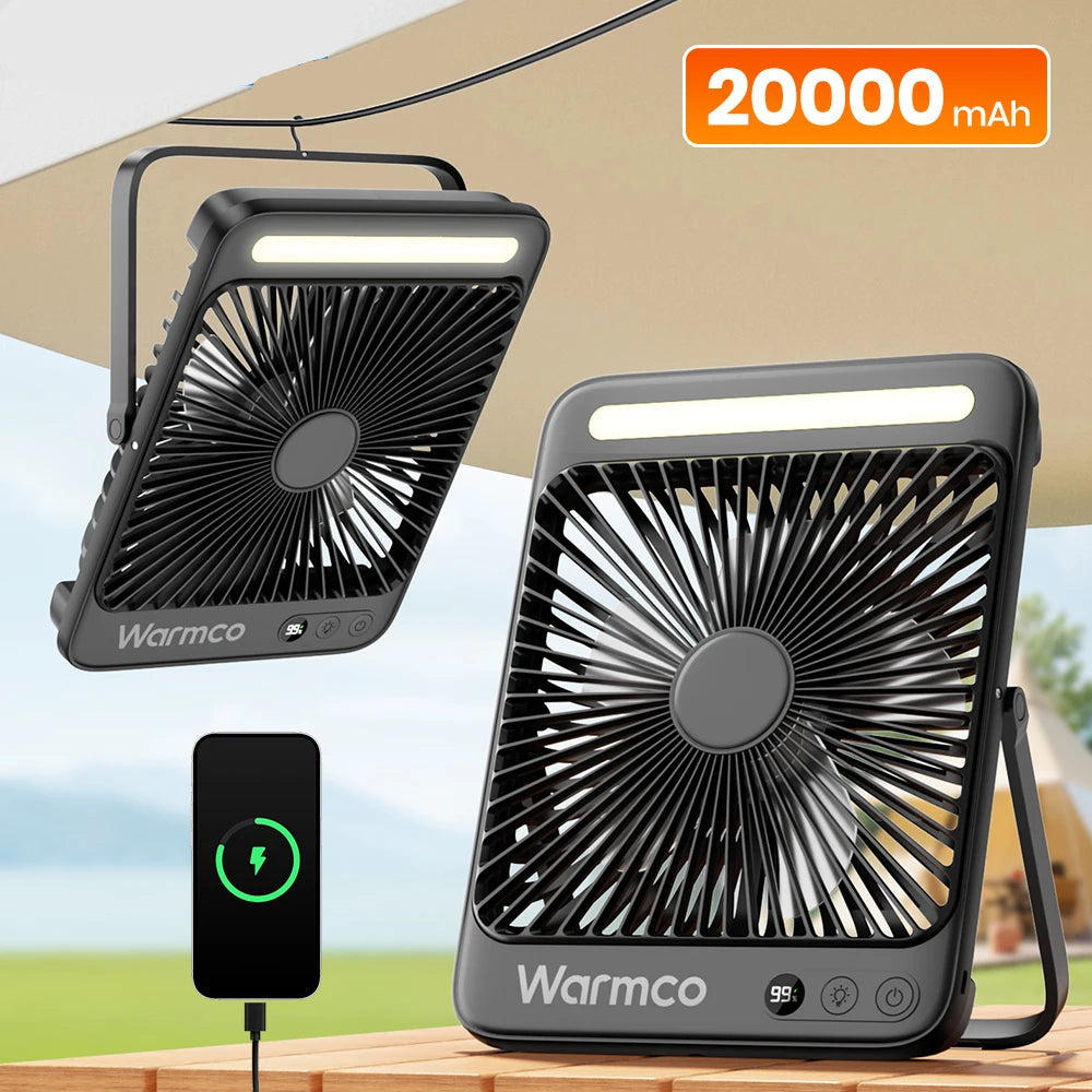 Royallure Portable Rechargeable Desk Fan – 20000mAh Battery, 4 Speeds, Quiet Operation, LED Light, Compact Design for Office and Outdoor Use 0