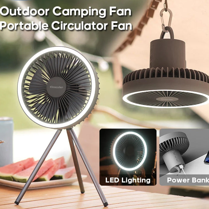 Royallure Rechargeable Camping Fan with LED Light - Portable Battery Operated Fan with Tripod and Power Bank, 10000mAh 0