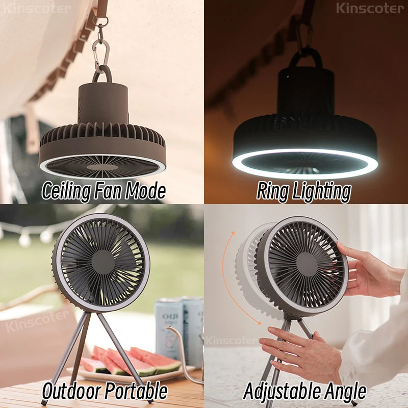 Royallure Rechargeable Camping Fan with LED Light - Portable Battery Operated Fan with Tripod and Power Bank, 10000mAh 2