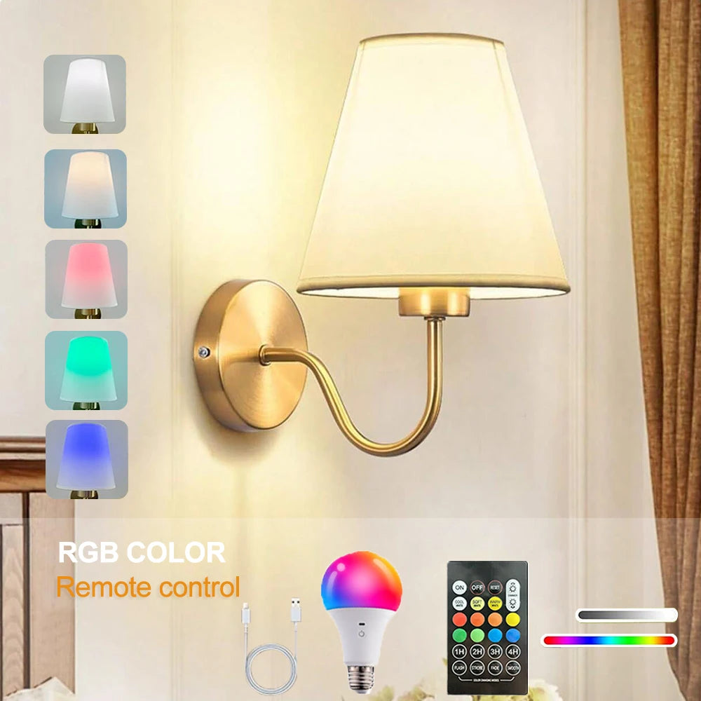 Royallure Retro Rechargeable Wall Sconce with RGB LED Bulb – Stylish Wall Light for Living Room, Bedroom, and Hallway 0