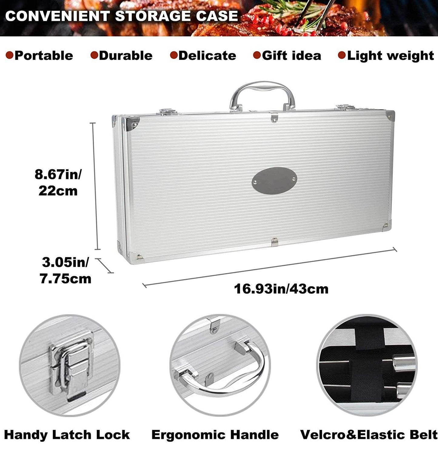 Royallure Stainless Steel BBQ Tool Set with Aluminum Case - Complete Grill Utensils 5