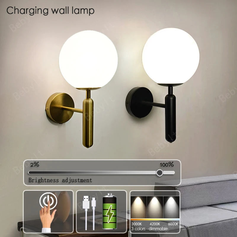 Royallure Touch Charging Wall Lamp – Dimmable Tri-Color LED Wall Sconce Lighting for Bedroom and Living Room, No Wiring Required 0