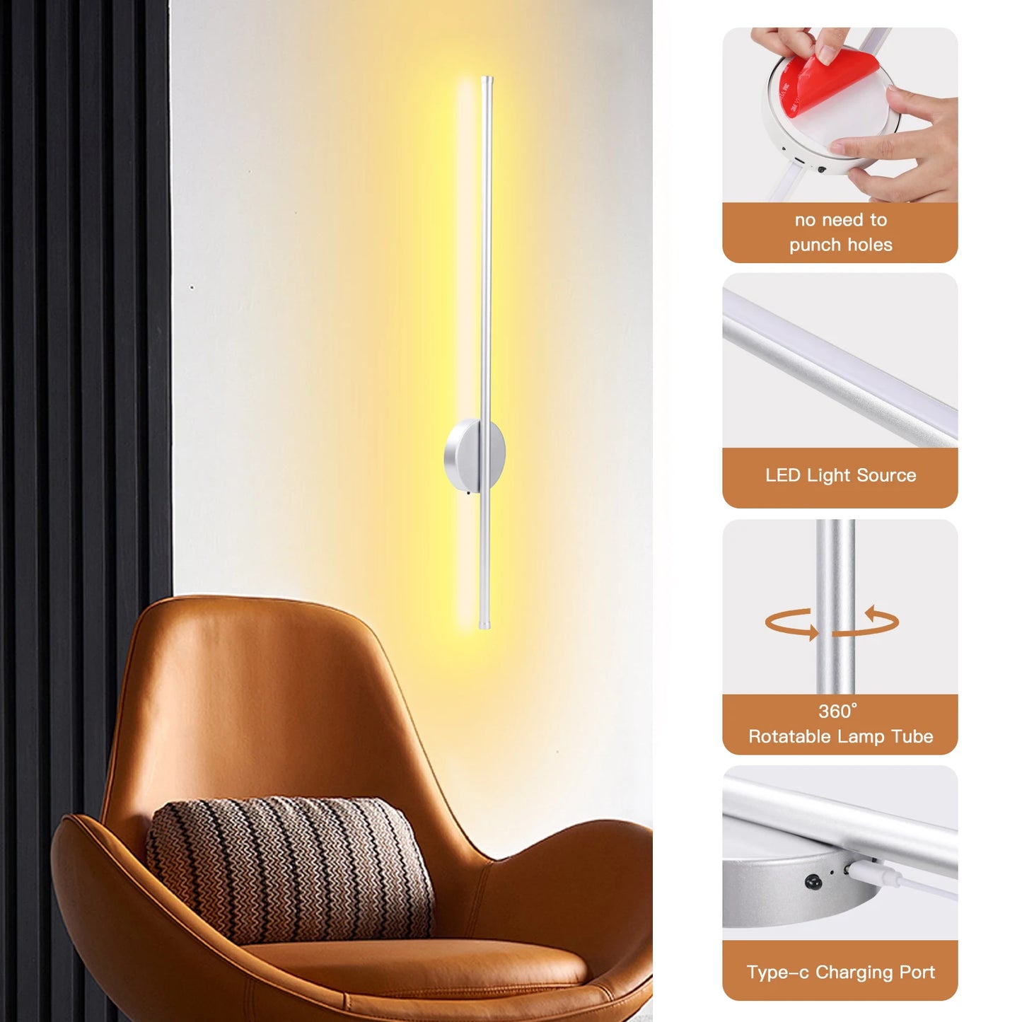 Royallure USB Rechargeable LED Wall Sconce with Magnetic Base and Remote Control – Adjustable Color Temperature for Modern Lighting 2