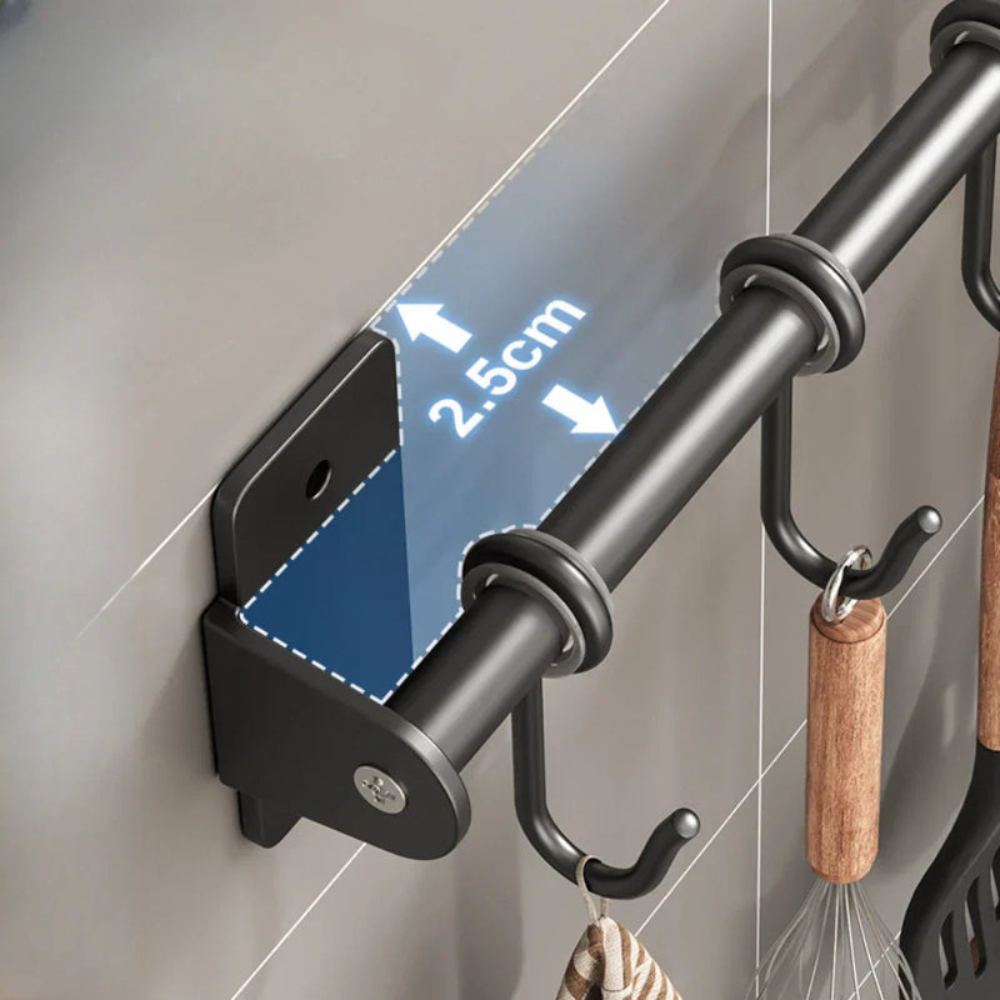 Royallure Wall-Mounted Kitchen Hook Rack with 4-10 Hooks for Utensil Storage