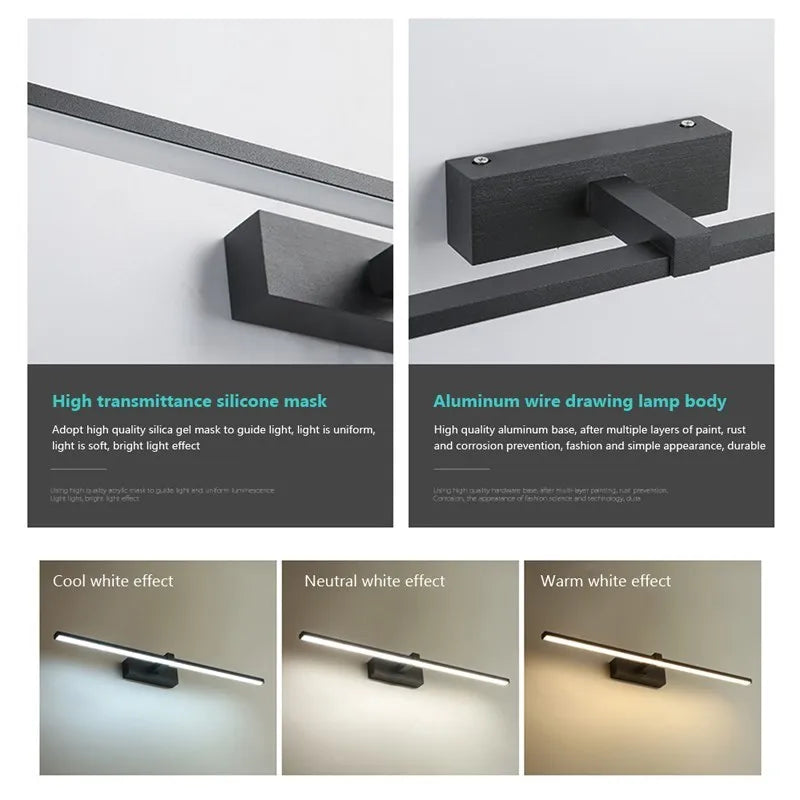 Royallure Waterproof LED Bathroom Wall Sconces - Modern Flat Design for Makeup and Indoor Lighting, Energy Efficient, Easy Installation 3