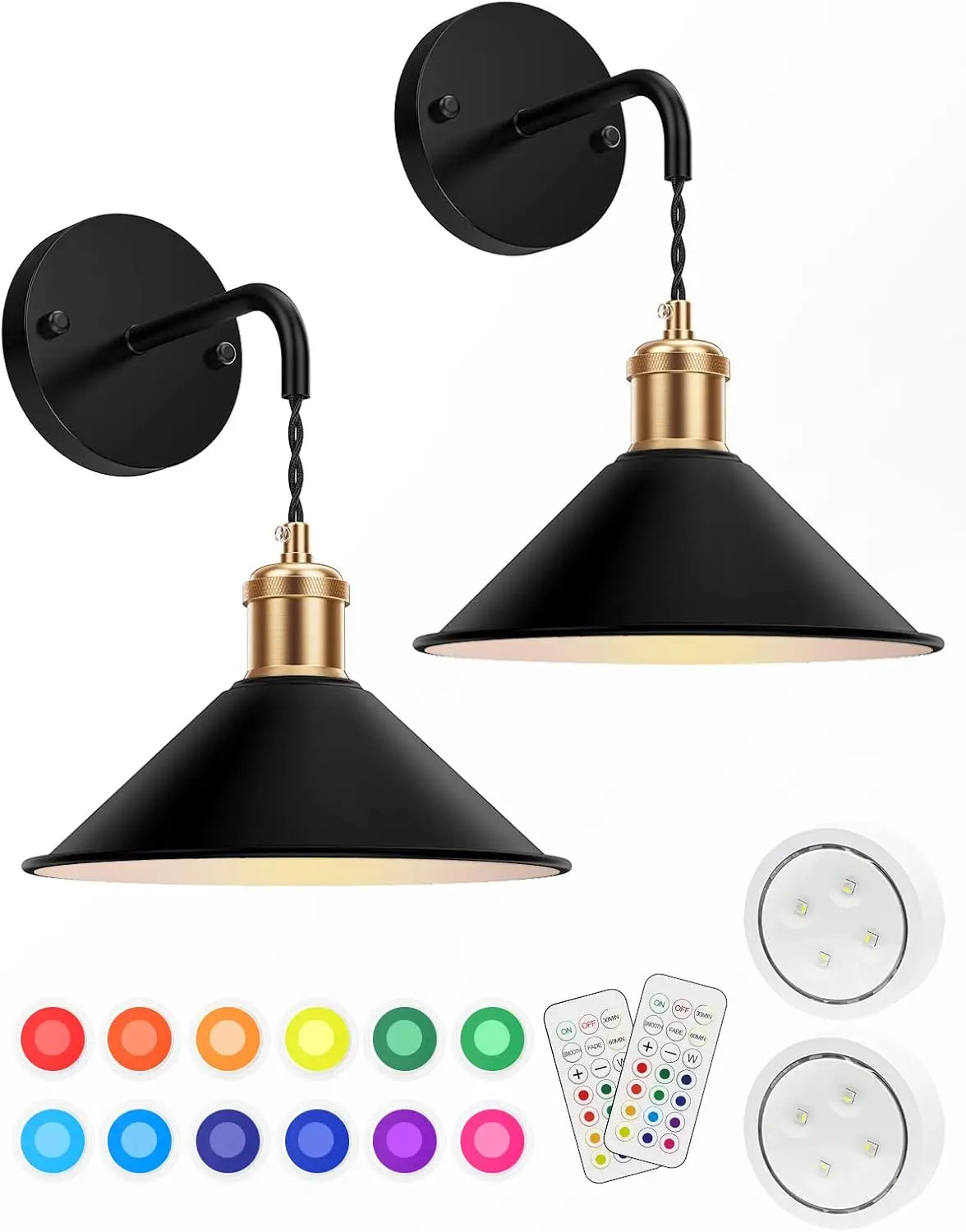 Royallure Wireless Wall Sconce Set of 2 with Remote Control – Dimmable RGB Wall Lights with Timer & Memory Function 0