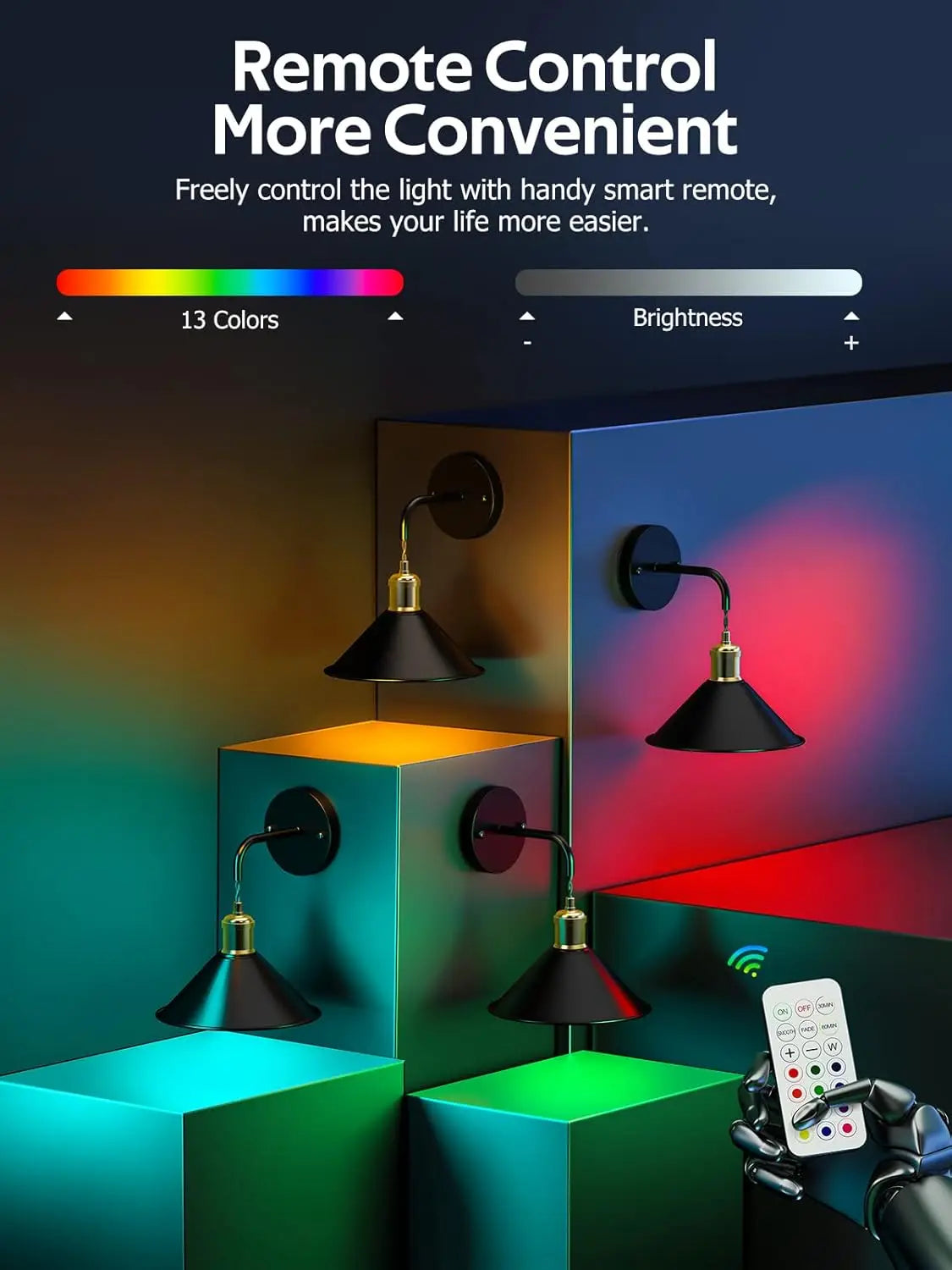 Royallure Wireless Wall Sconce Set of 2 with Remote Control – Dimmable RGB Wall Lights with Timer & Memory Function 2