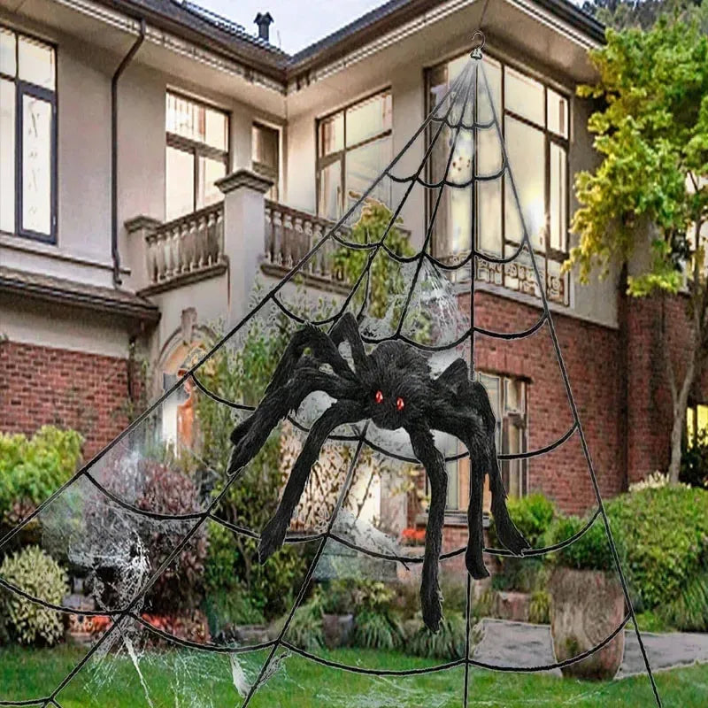 Royelux 5m Triangle Plush Spider Web Halloween Outdoor Haunted House Decoration