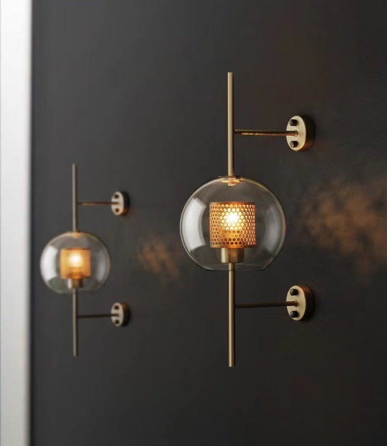 Rayvia Adriel - Modern Honeycomb Brass & Glass Wall Sconce
