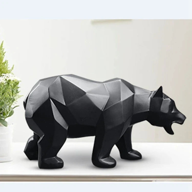 Royelux Geometric Black Bear Resin Sculpture - Modern Abstract Animal Statue