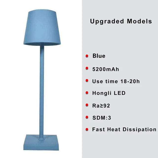 Cordless Lamp - USB Rechargeable Waterproof Table Lamp with Touch Switch - Silver