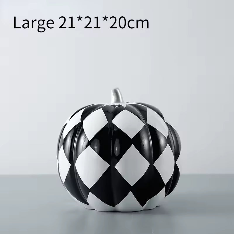 Royelux Black White Pumpkin Resin Ornament Modern Desktop Home Office Decor