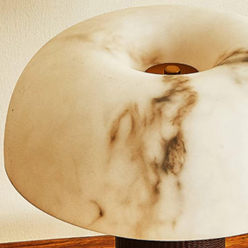 RoyaleGlow Dimmable Modern Table Lamp with Leather Base & Faux Alabaster Shade