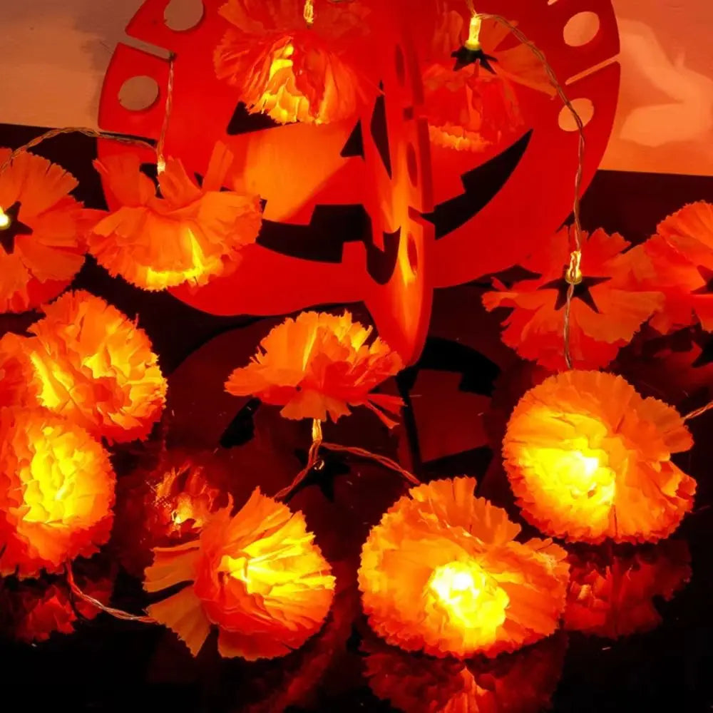 Royelux Halloween Marigold Garland LED String Lights Artificial Flower Party Decor