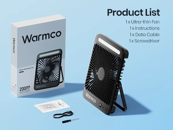 Royallure Portable Rechargeable Desk Fan – 20000mAh Battery, Quiet 4-Speed Airflow & LED Light