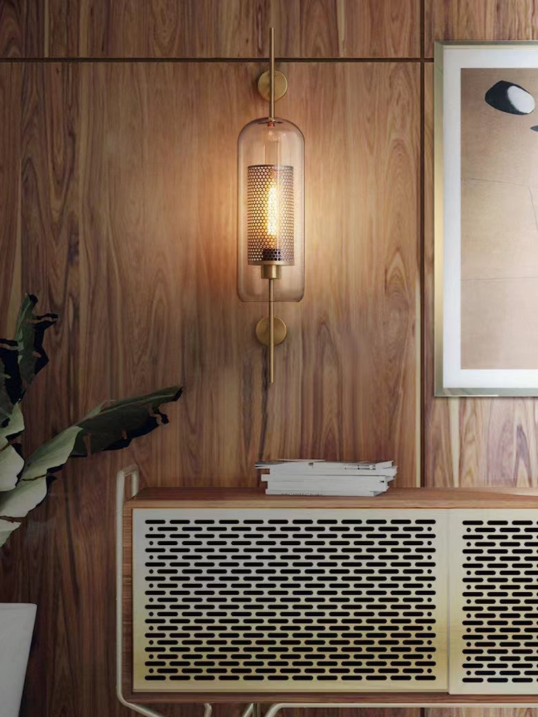 Rayvia Adriel - Modern Honeycomb Brass & Glass Wall Sconce