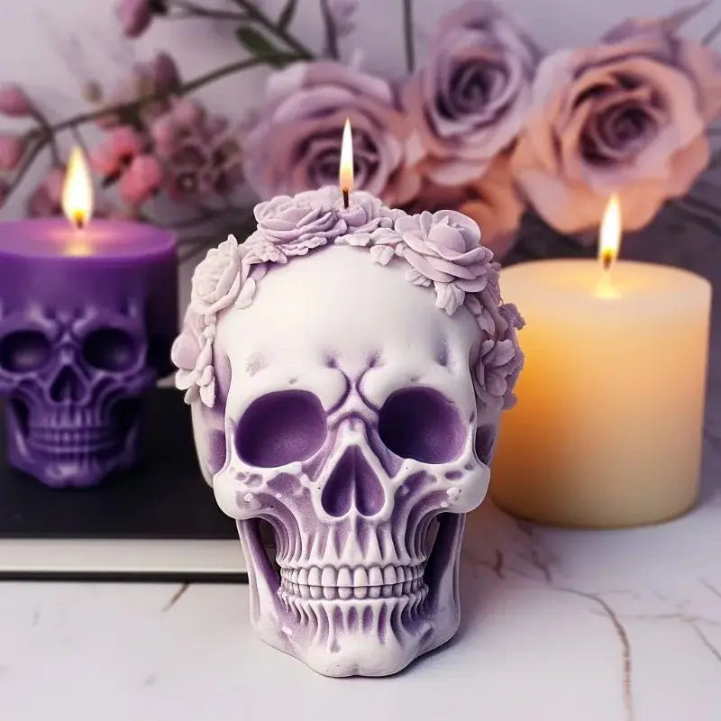 Lumora 3D Flower Skull Candle Silicone Mold Rose Resin Concrete Gypsum Mold