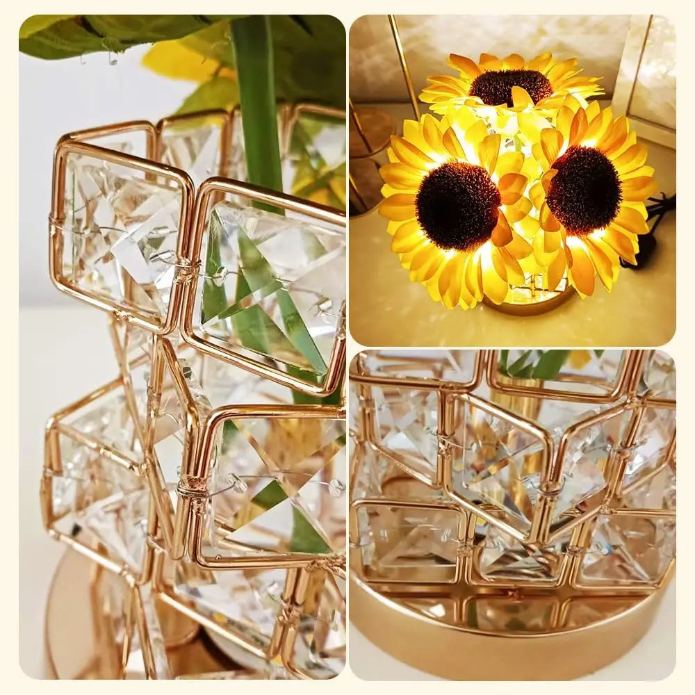 Luxora Crystal Sunflower 54-LED Cordless Dimmable Table Lamp Outdoor