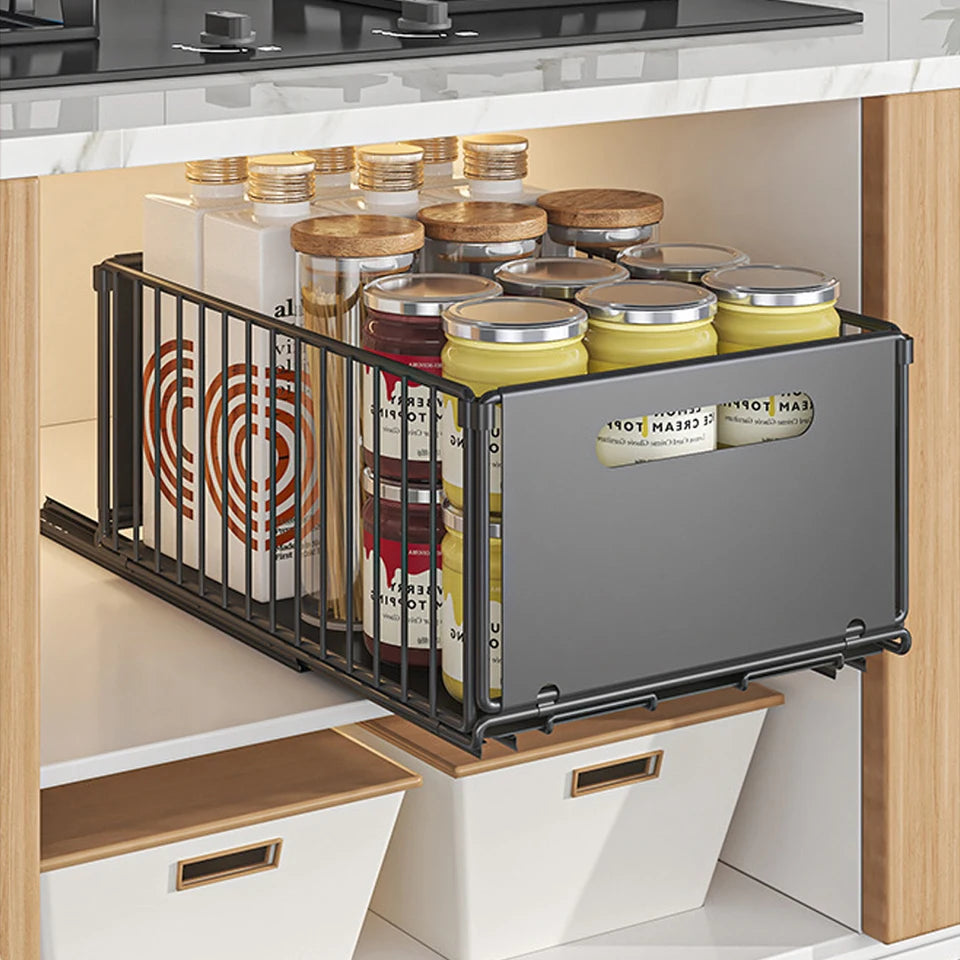 Royallure Folding Cabinet with Pull-Out Basket Perforated Snack & Kitchen Storage Rack