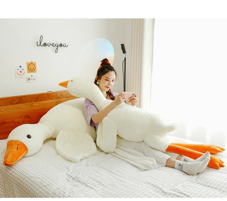Luxora Big White Goose Plush Toy – Oversized Soft Pillow for Kids & Adults