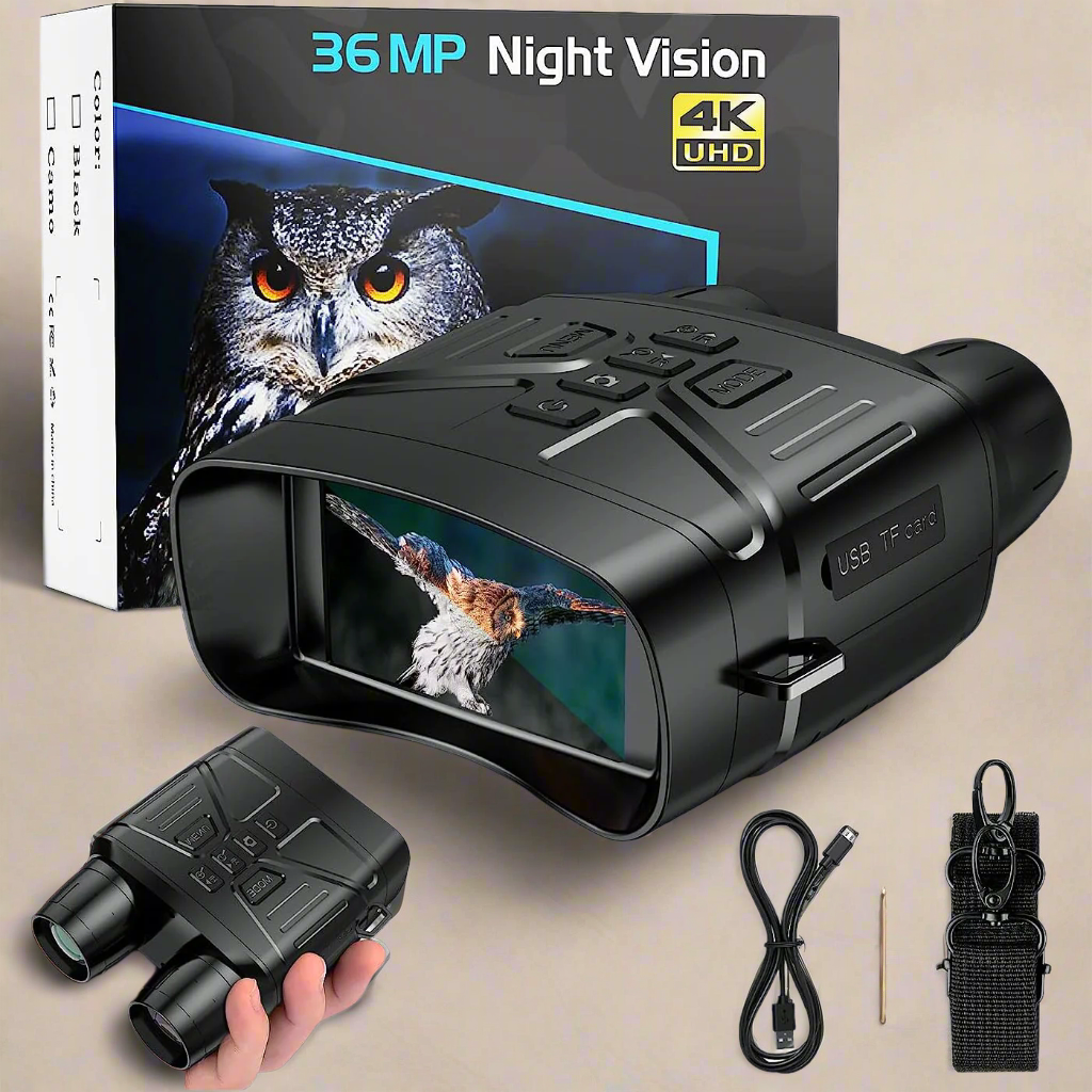 Night Hawk Night Vision Binoculars – 5x Magnification, 500m Viewing Distance, 7 Levels of IR Illumination, Waterproof, 4K HD Resolution, Capture Photos & Videos, Perfect for Nighttime Exploration