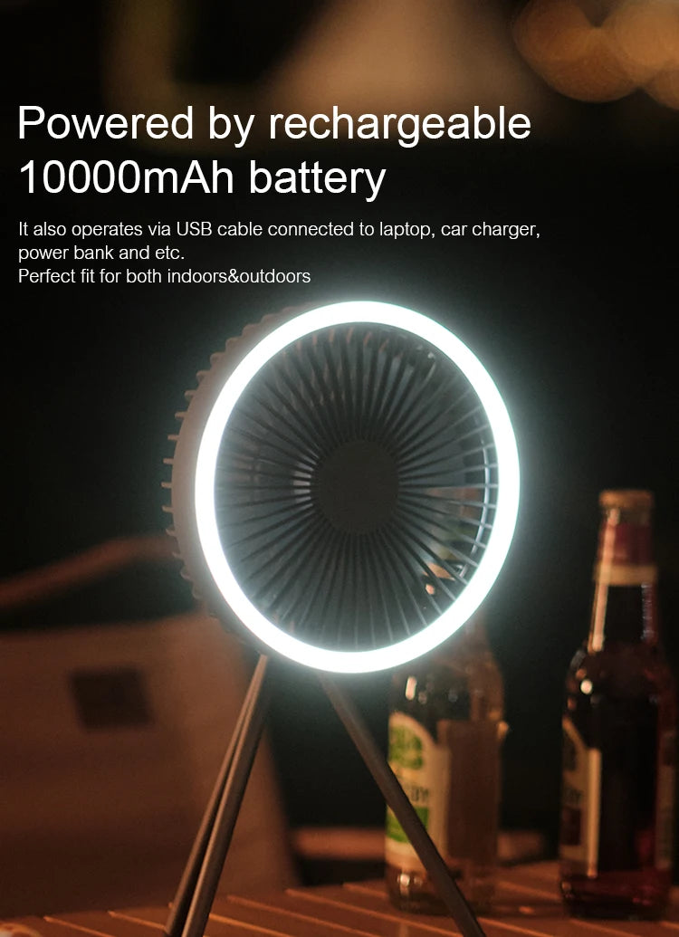 Royallure Portable Camping Fan 10000mAh Rechargeable with LED Light & Power Bank