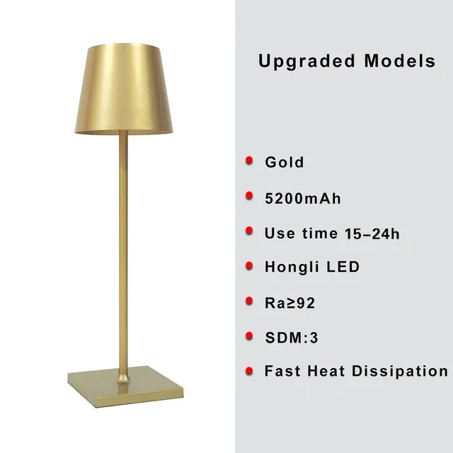 Cordless Lamp - USB Rechargeable Waterproof Table Lamp with Touch Switch - Silver