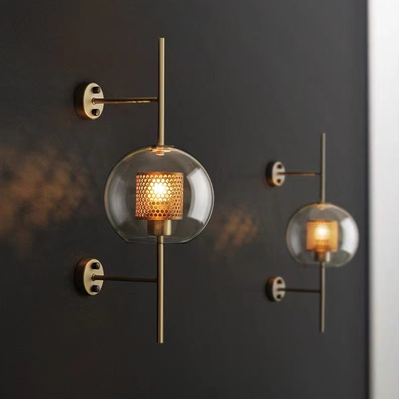Rayvia Adriel - Modern Honeycomb Brass & Glass Wall Sconce
