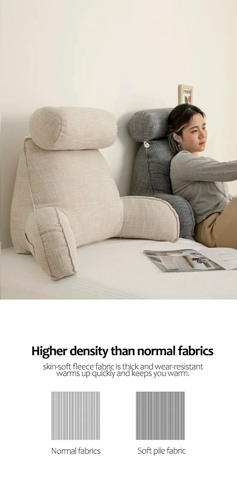 Deluxe Backrest Pillow – Ergonomic Support with Adjustable Headrest & Washable Cover