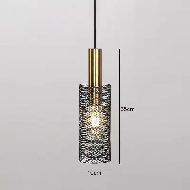 LuxRoyale Bedroom Pendant Light: Cylindrical Black Shade with Decorative Hollow Mesh, Adjustable Height