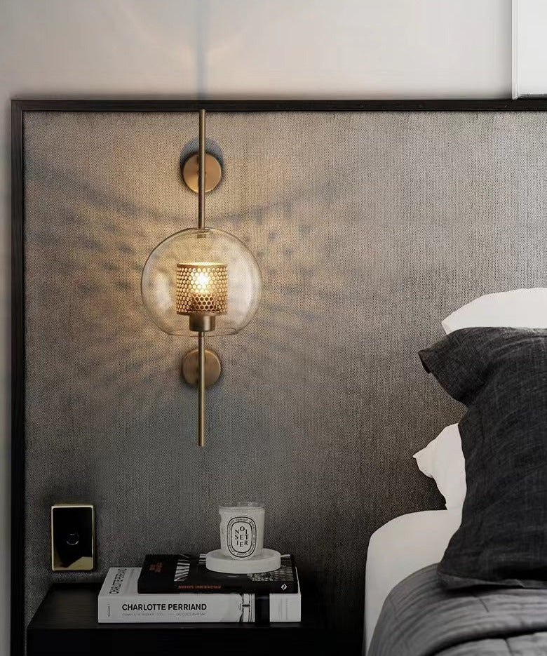 Rayvia Adriel - Modern Honeycomb Brass & Glass Wall Sconce