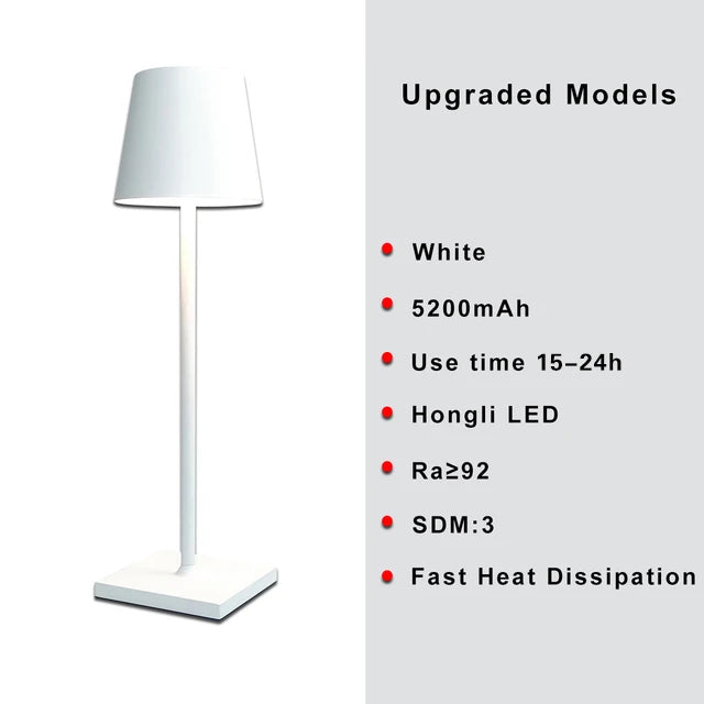 Cordless Lamp - USB Rechargeable Waterproof Table Lamp with Touch Switch - Silver
