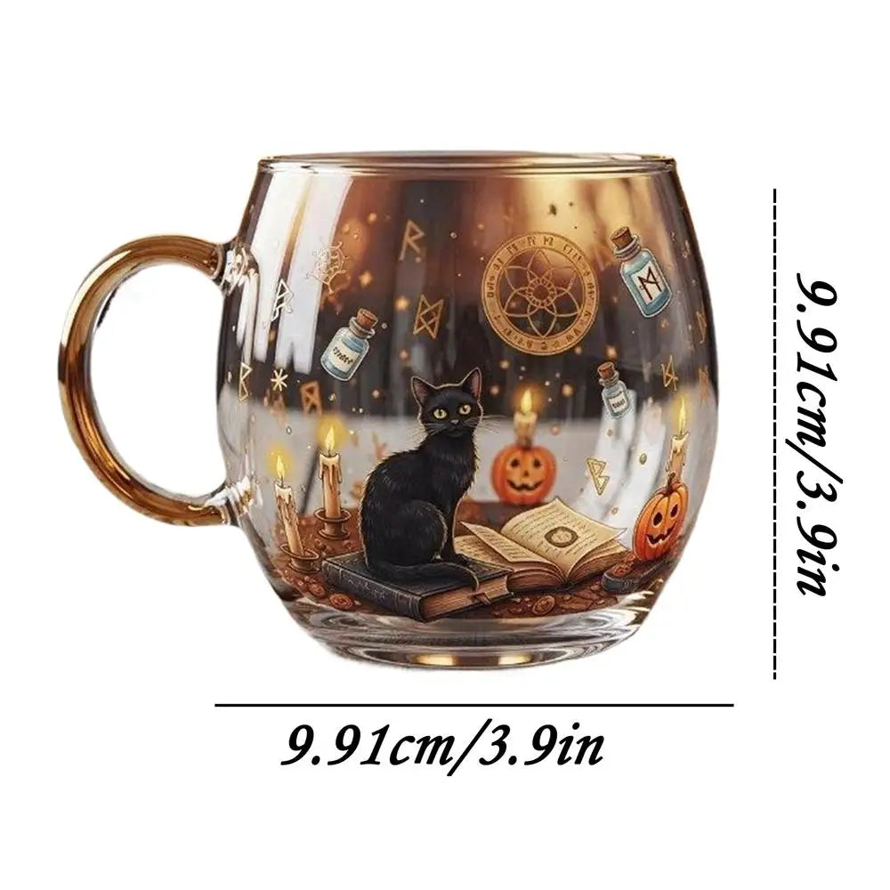 Royelux Glass Halloween Cup Spooky Painted Coffee Mug for Hot Cold Drinks