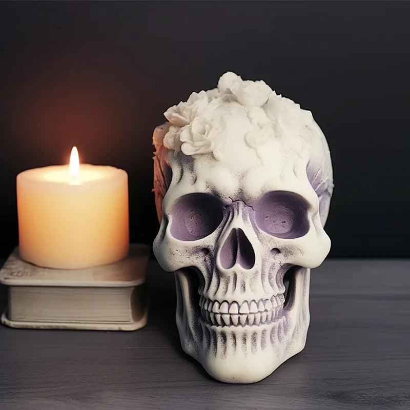 Lumora 3D Flower Skull Candle Silicone Mold Rose Resin Concrete Gypsum Mold