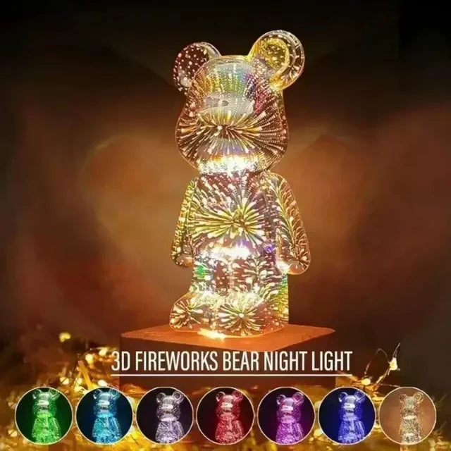 Add Magic to Your Space with the 3D Bear Firework LED Lamp - 7 Color