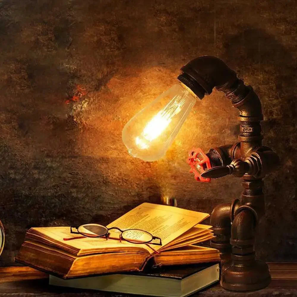Royallure Steampunk Robot Pipe Table Lamp – Industrial Iron Sculpture with E27 Socket