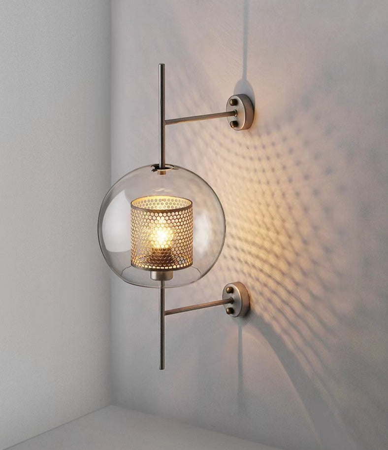 Rayvia Adriel - Modern Honeycomb Brass & Glass Wall Sconce